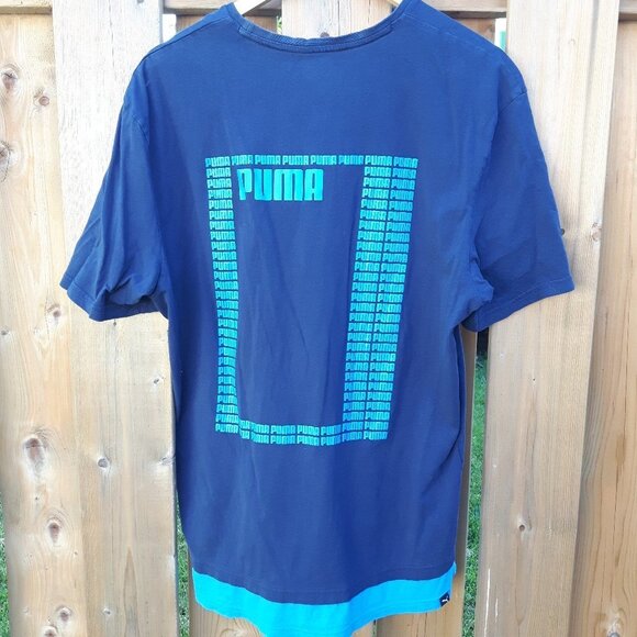 BLUE PUMA t-shirt Sweat wicking large two toned - Picture 3 of 4